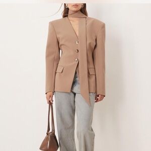 ASOS Tan Blazer with Attached Neck Scarf